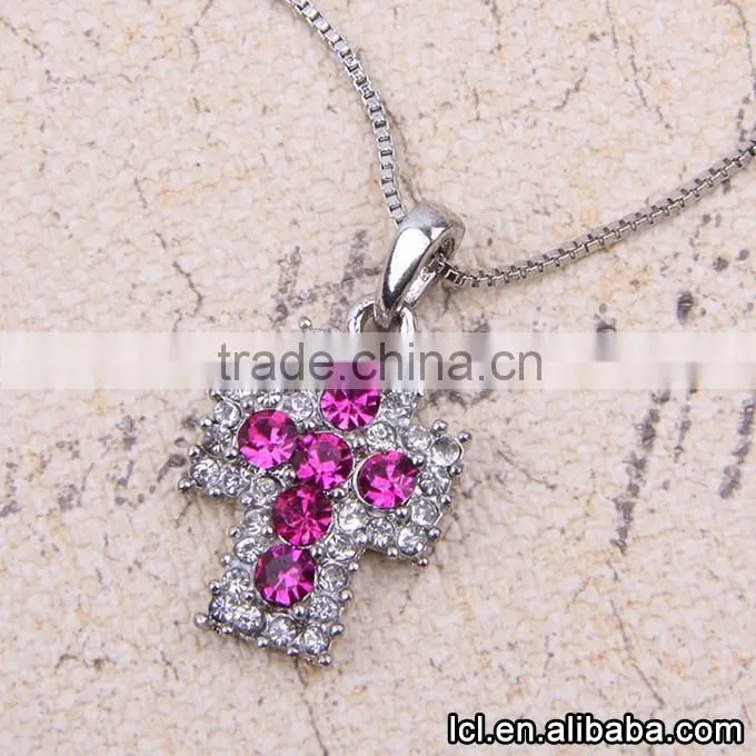 Low price christian cross necklace, hot sale imitation crystal necklace