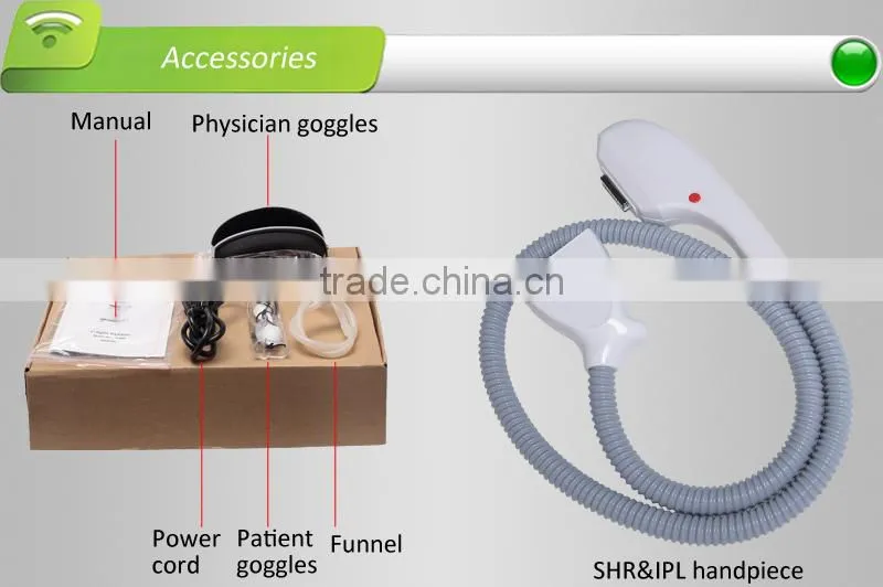 IPL SHR machine, ergonomic&streamlined handpiece,irtegrating SHR and IPL operation interface