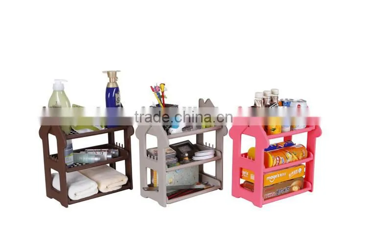 3-Shelf Multifunction Shelving Unit Plastic Storage Rack with Home Shape Wine Organizer