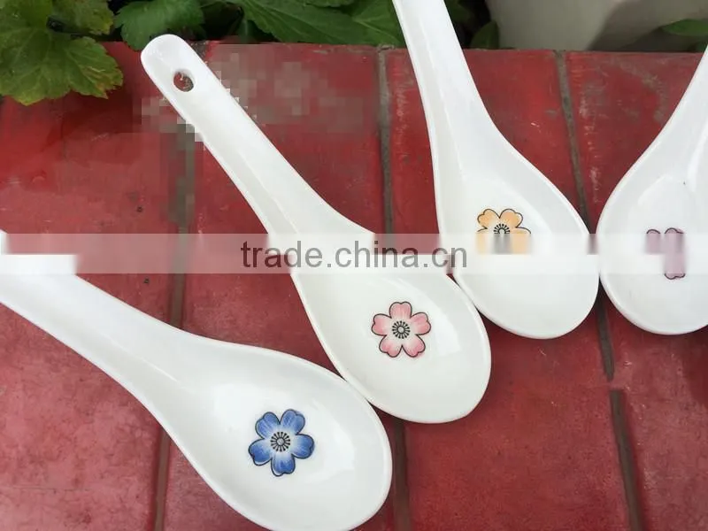 SP-1541 Haonai flower decal ceramic spoon, ceramic soup spoon
