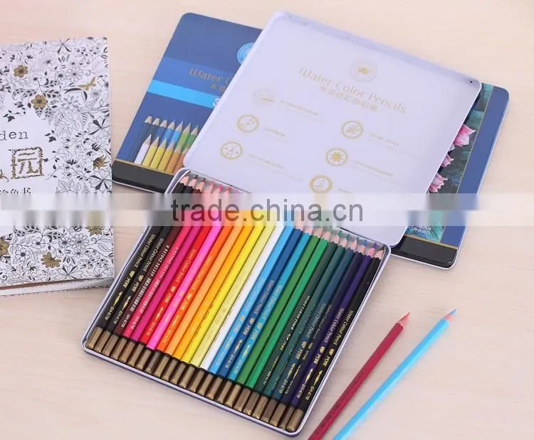 Factory Wholesale High Quality 36 Metal Box Drawing Wood Water Color Pencil Set for Secret Garden
