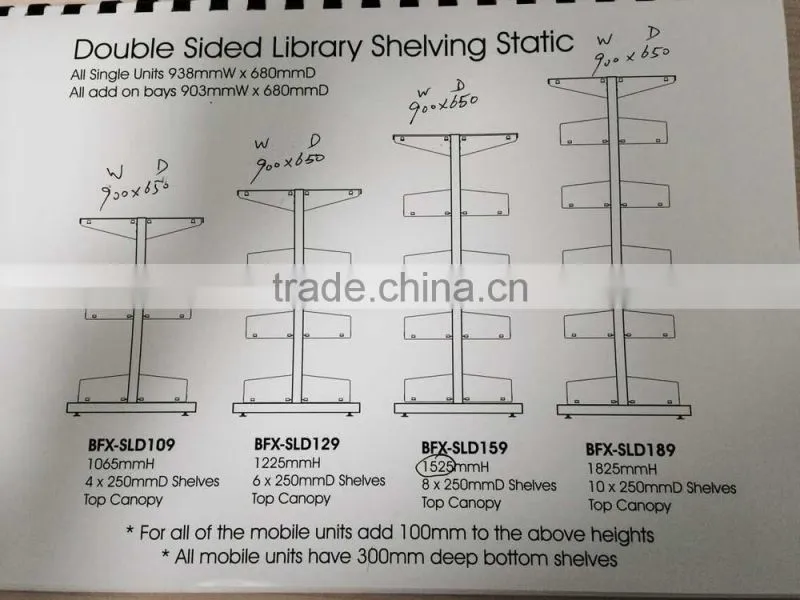 Moveable book shelves/double face steel book shelves steel library shelves,steel book shelf, metal library shelving
