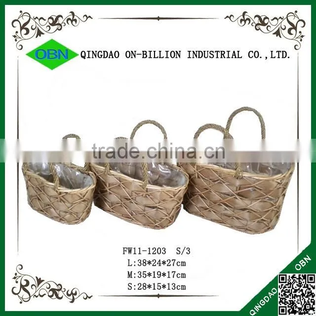 Hand woven straw vintage wicker bags with plastic liner