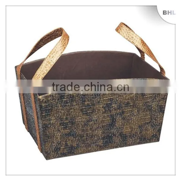 Hot Sales! Christmas gift faux leather storage basket with 2 pockets, household laundry basket, hotel supplies wine basket