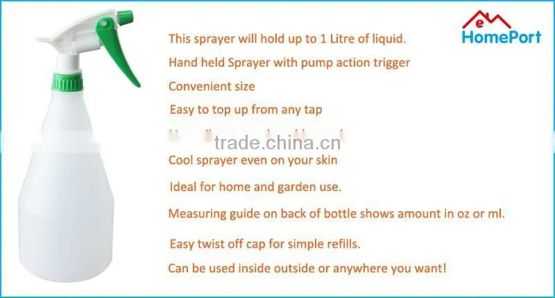 1 liter spray plastic bottle with trigger spray