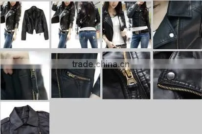 Womens Slim Biker Motorcycle PU Soft Leather Zipper Jacket Coat
