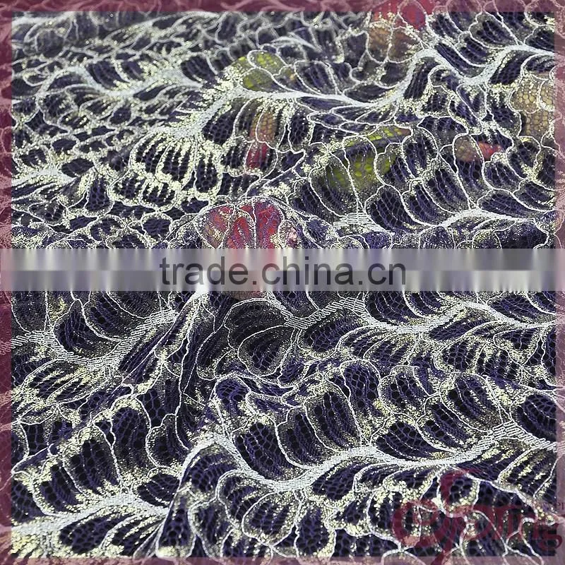 Pink/blue metallic tricot knitting wholesale african fancy lace fabric for dress/ tops