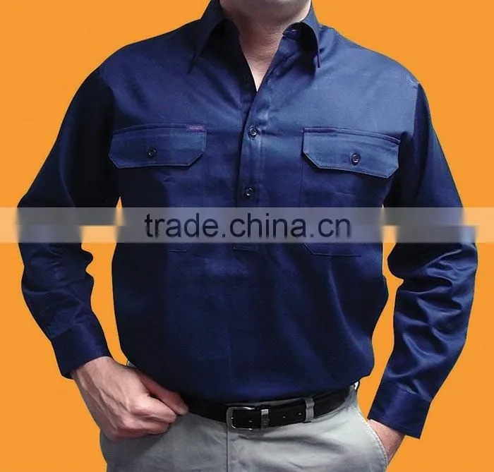COTTON WORKIng UNIFORM HI VIS SHIRT OPEN FRONT LONG SLEEVE WORKWEAR SHIRTS