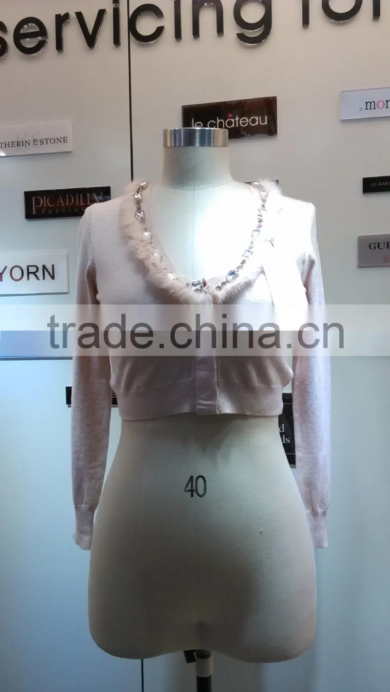 2014 Ladies knitted sweater,cardigan with manual nail bead