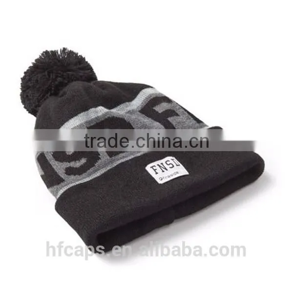 Acrylic Custom Knitted Pom Beanie Hat With Custom Label