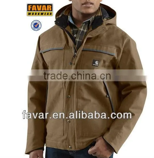 Men Black Casual Canvas Quilted Outdoor Hooded Jacket Workwear