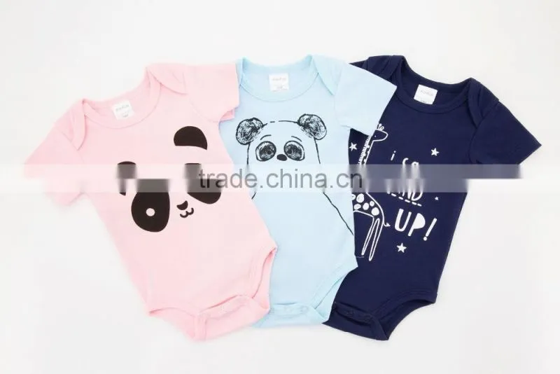 Cute Factory Baby Clothes Summer 100%Cotton Short Sleeves with Animal Prints Newborn Infant Baby Bodysuits