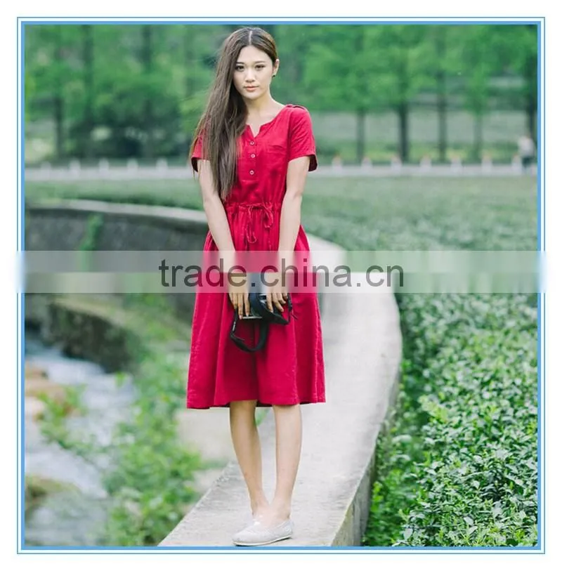 New fashion casual linen dresses women summer of good quality