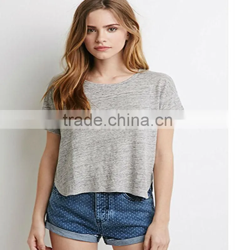 2015 Fashion women wear short sleeves linen tee pure color round neck tee