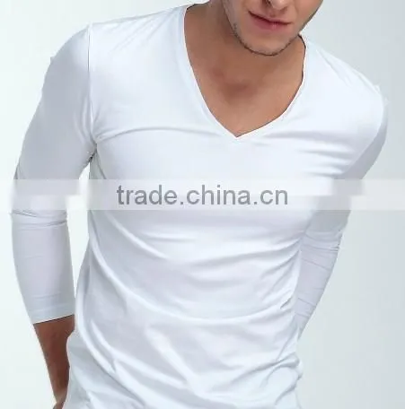 Men's long sleeve v-neck Pure color fashion R0026