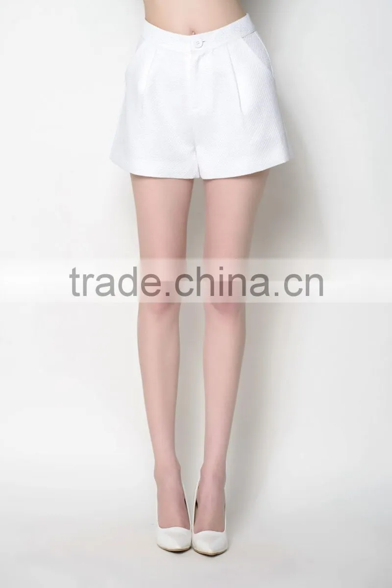 high fashionable 2016 latest high waist casual white shorts women with pockets