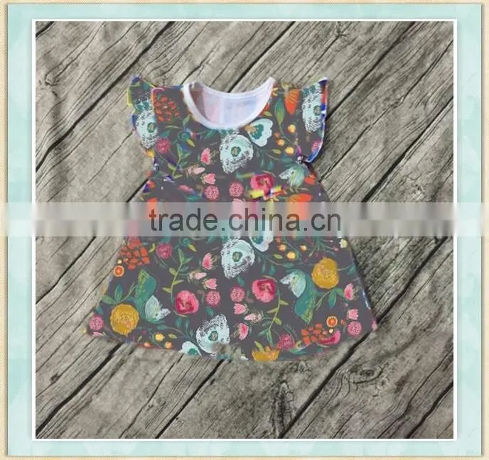 Kids halloween costumes floral print flutter sleeve fall hot kids dresses new modle desgin