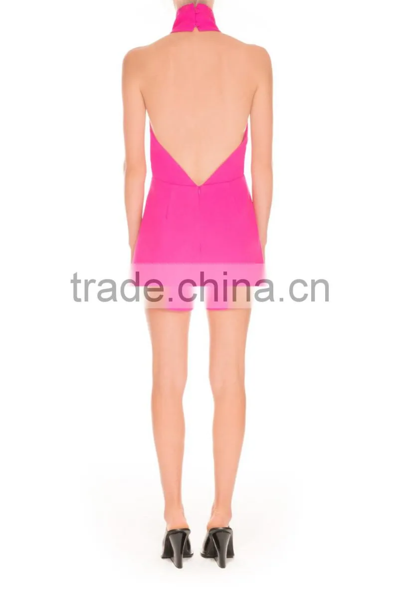 Neck design black cut out bright hot pink chiffon wholesale playsuit women