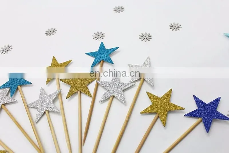 Colorful Stars Cupcake Topper Birthday Party Wedding Cake Decorations