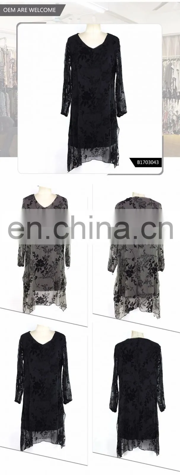 V Neck Black Women Maxi Chiffon Pirnt Velvet Long Dress 2017