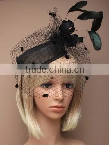New Coming Fashion Chuch/Races Sinamay Base Top Fascinator Hat With Veil