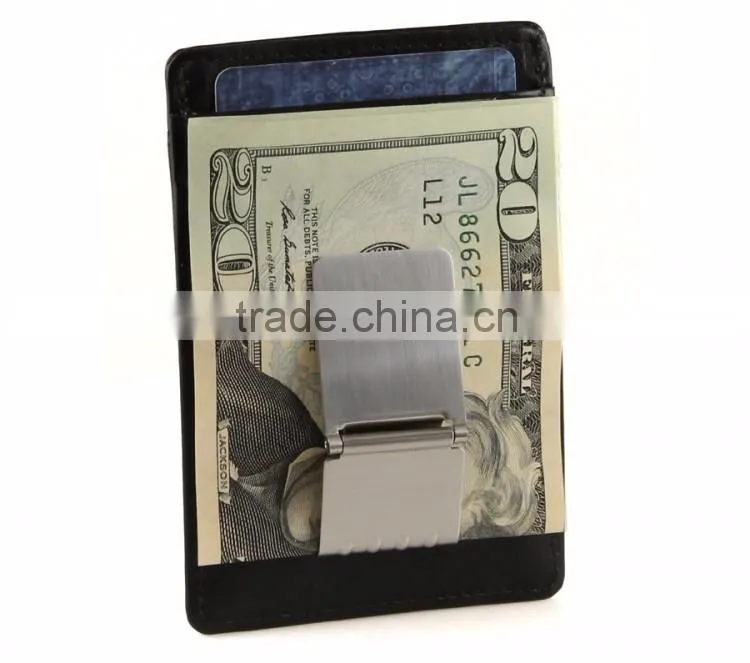 Functional cowhide money clip with ID window leather card holder money clip