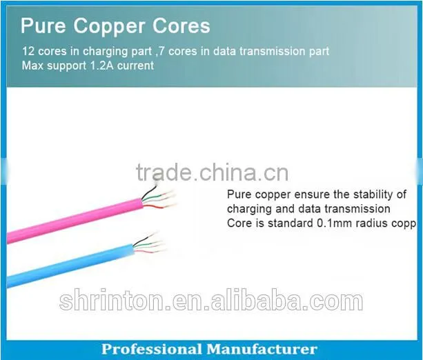 Factory directly offer Pure Copper 1.2A non-toxic PVC data cable usb for ipad air 2 ipad