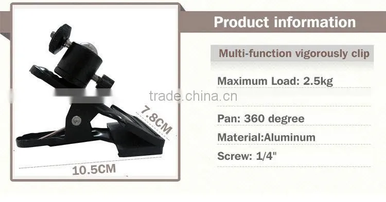Metal Clip Clamp Holder Mount With Standard Ball Head 1/4 Screw for Photography