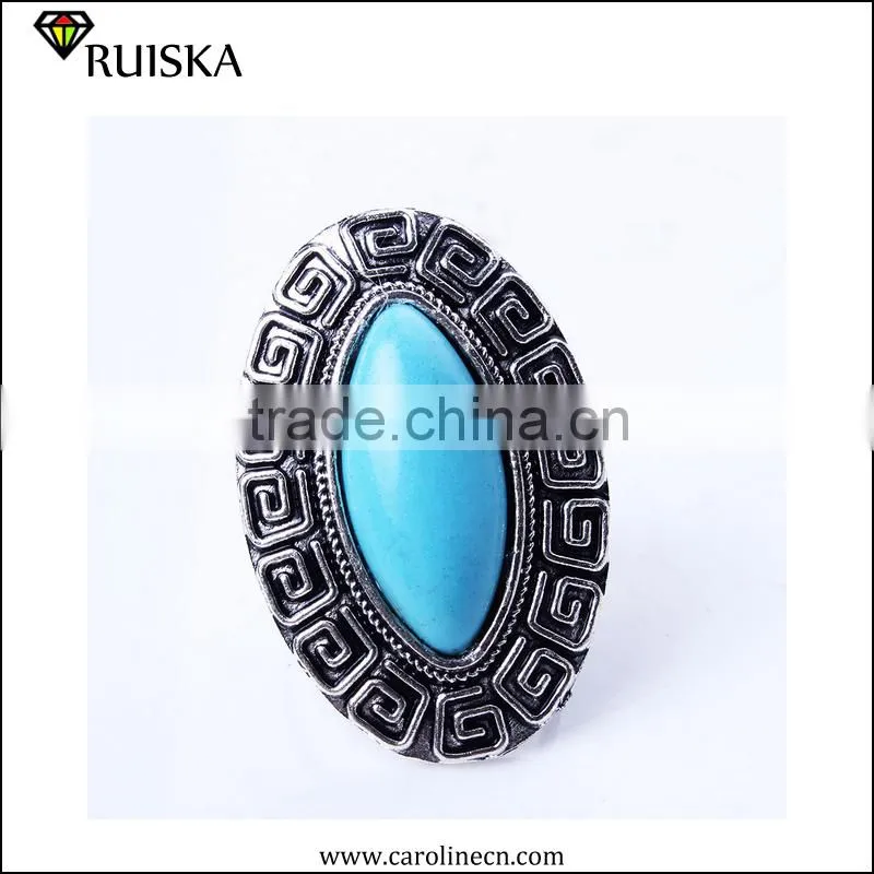 Caroline Fashion Antique Silver Oval Mens Turquoise Rings