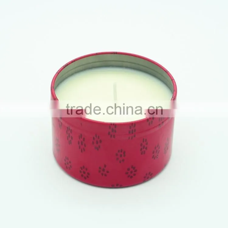 silvery tin scented soy candle with custom sticker