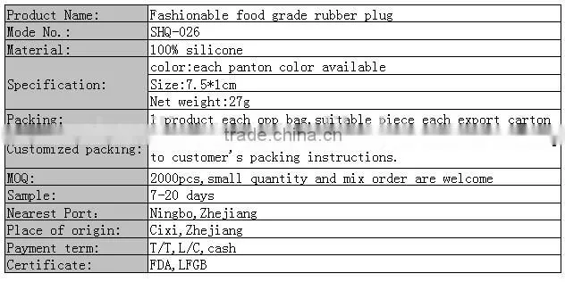 Fashionable food grade rubber plug