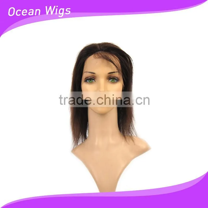 human hair wig 10", straight, natural color, front lace wig