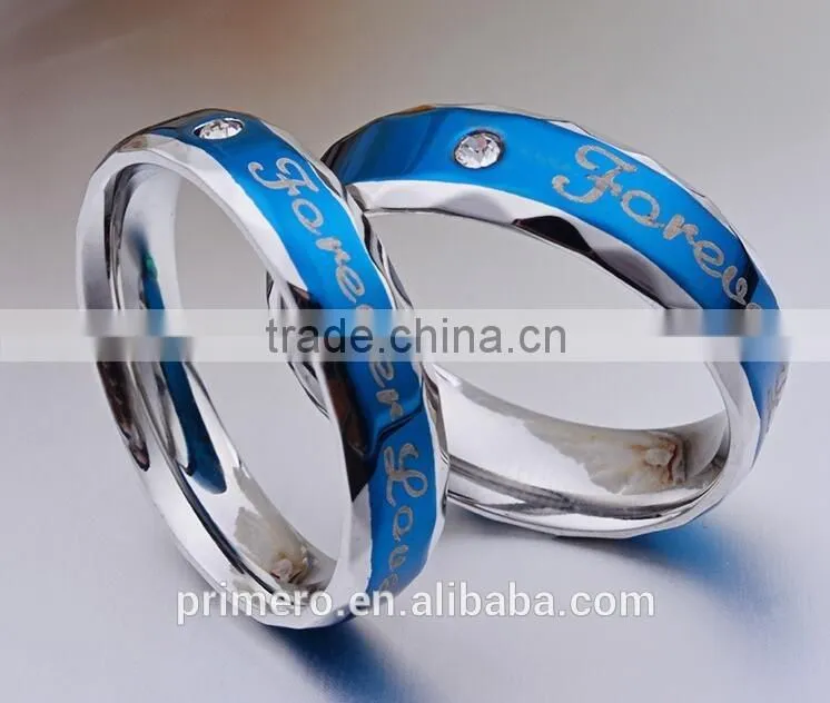Forever Love Blue Couple Ring Set 316L Stainless Steel Jewelry His and Hers Matching Engagement Ring New Model Wedding Band