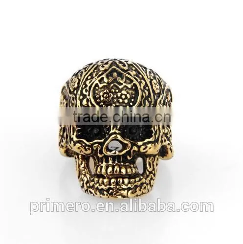 Fashion Flower Skull Gothic Black Poker Party Rock Biker Stainless Steel Terminator Ring
