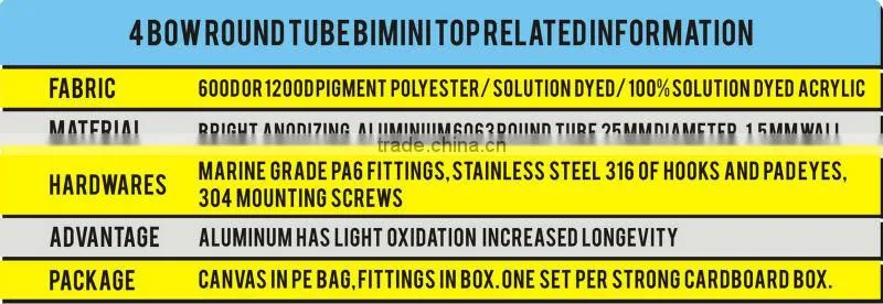 4 bow stainless steel frame biminitops with support pole