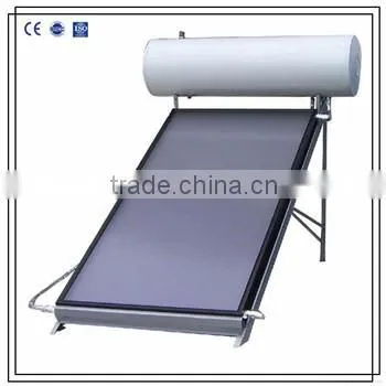 Pressurized flat panel solar hot water heater with blue chorme collector