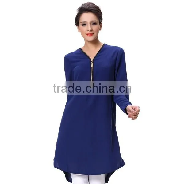 India Style Chiffon Long Sleeve With Zip Long Tops