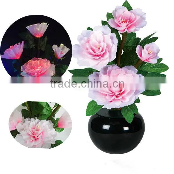 Best sale style -Pink Penoy with LED Color changing fiber optic flowers/Holiday flowers with CE