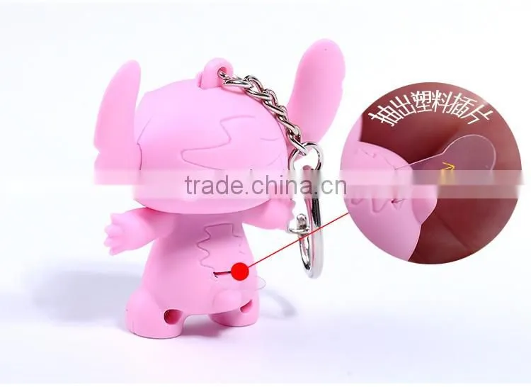 Wholesale Stitch LED light flash keychain with sound