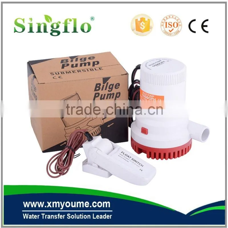 Singflo new designed 12V/24v 600-1100GPH submersible 12v dc marine bilge pump automatic