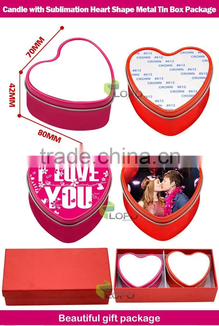 Heart shaped Sublimation Customed Metal Tin candle holder for lovers