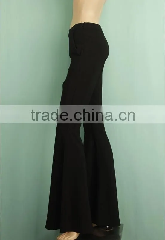 High waist wide leg ladies formal flare pant elastic black flare pant