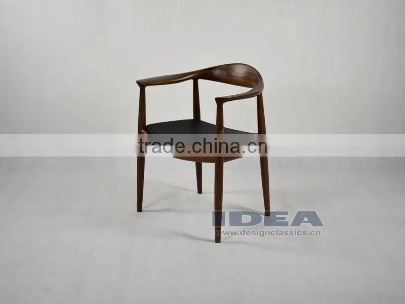 Replica Hans Wegner The Round One Chair - Solid Walnut Wood - Black Genuine Leather