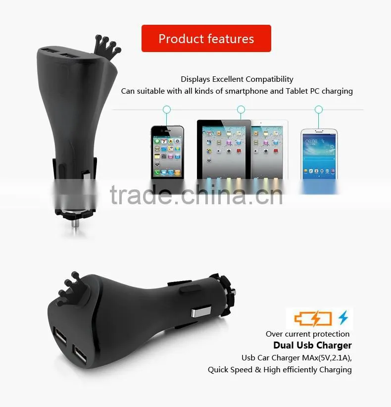 Multiple USB car charger 5v 2.1 a usb charger, dual usb car charger for mobile phone(C22)