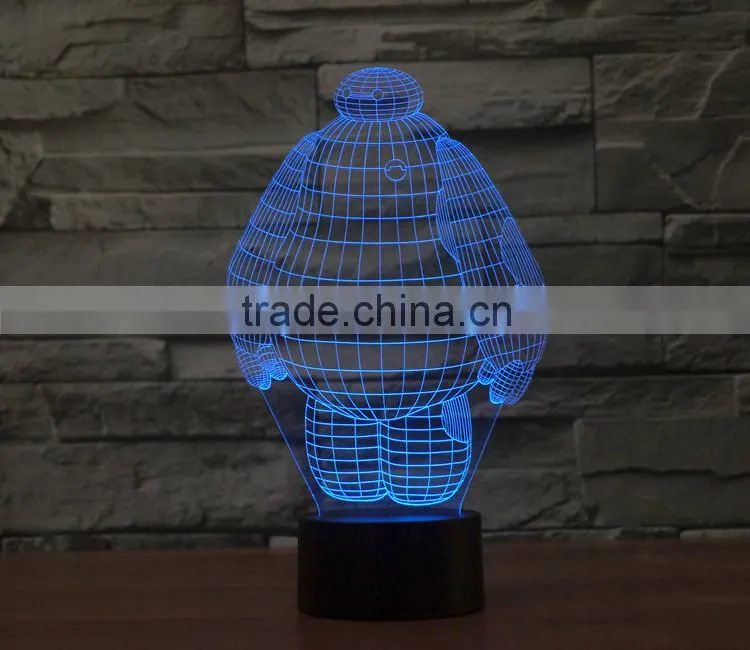 Wholesale Baymax LED 3D Illusion Night Light Lamp, Acrylic decorative With 7 Colors multicor Changing