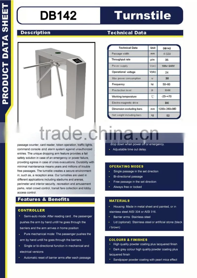 RFID Manual Waist High Tripod Turnstile Gate
