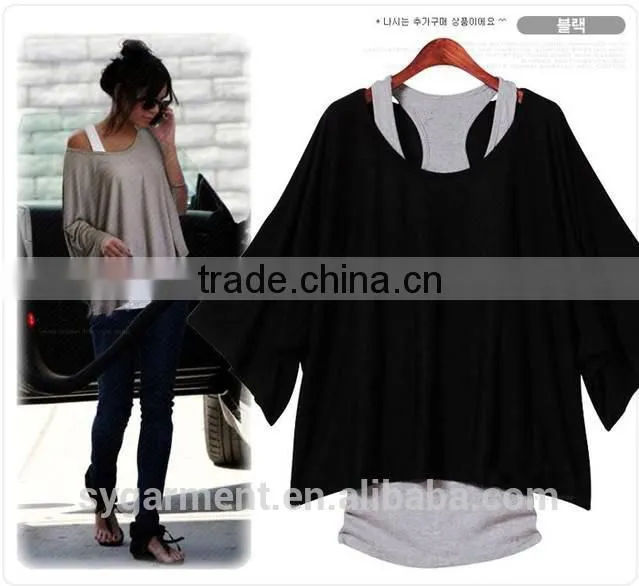 Women's Fashion Loose Casual Short Sleeve T-Shirts Batwing Sleeve Tops