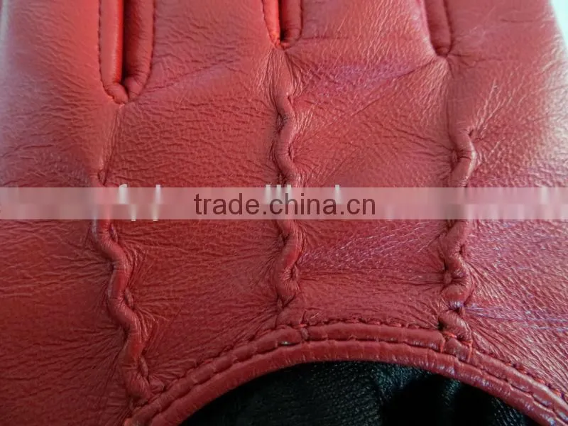 Wrist gauntlet genuine short red gloves leather for lady