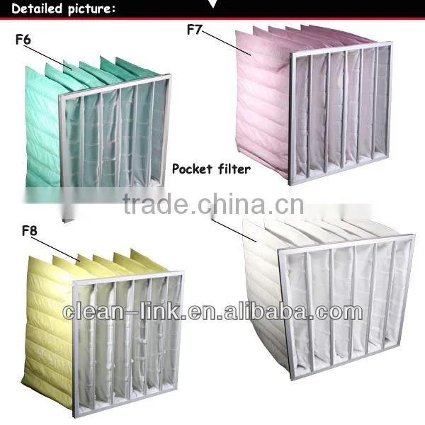 F5 non woven fabric luminum frame pocket orange medium efficiency air conditioner bag filter