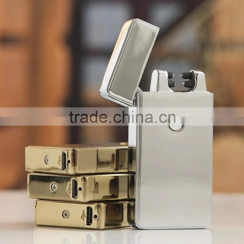 electric cigarette ligter flameless rechargeable USB double arc lighter black gold